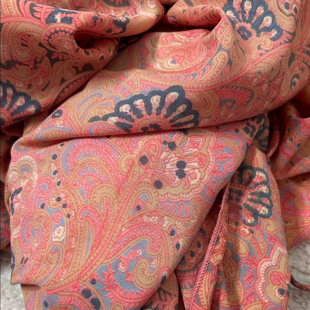 Boemo Long Sleeve Coral Blue Paisley Tiered Maxi Dress Size Small Bohemian - Picture 11 of 12